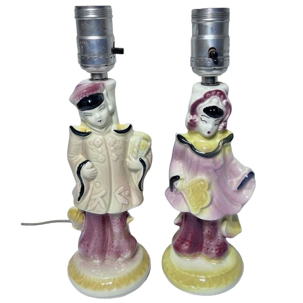 Mid Century Shawnee Chinoiserie Figural Boy & Girl Lamps - Set of 2 Vintage